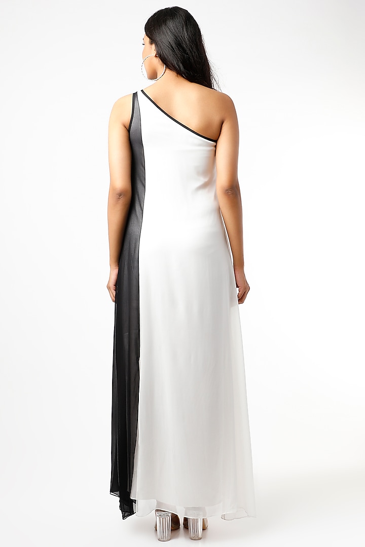Ivory & Black One Shoulder Maxi Summer Dress by Wendell Rodricks at Pernia's Pop Up Shop