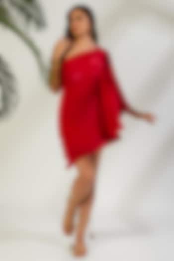 Ruby Crinkle One Shoulder Dress by Wendell Rodricks