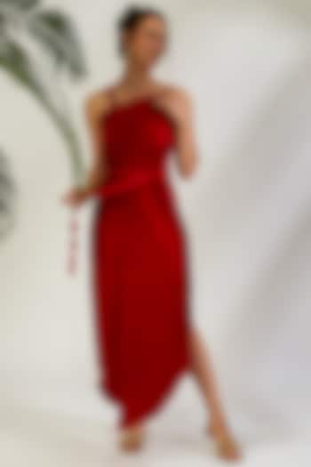 Scarlet Crinkle Petal Gown by Wendell Rodricks