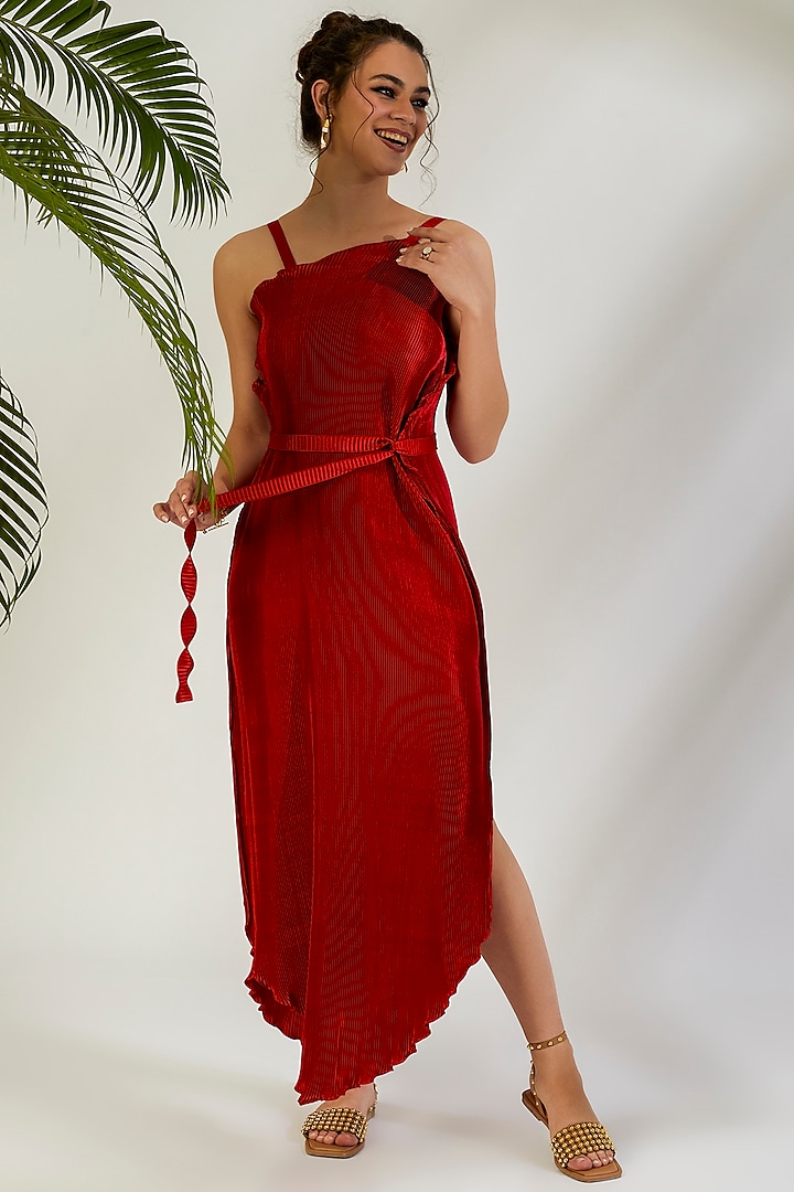 Scarlet Crinkle Petal Gown by Wendell Rodricks