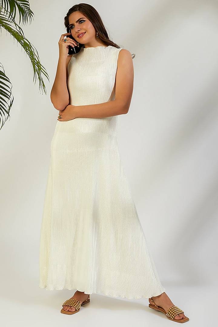 Ivory Crinkle High-Neck Gown by Wendell Rodricks