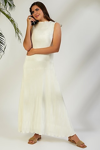 Ivory Crinkle High-Neck Gown by Wendell Rodricks
