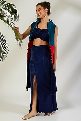 Lake Blue Crinkle Color-Block Shrug by Wendell Rodricks