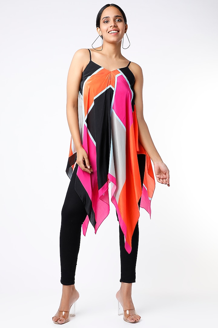 Fuschia & Black Handkerchief Top by Wendell Rodricks at Pernia's Pop Up Shop