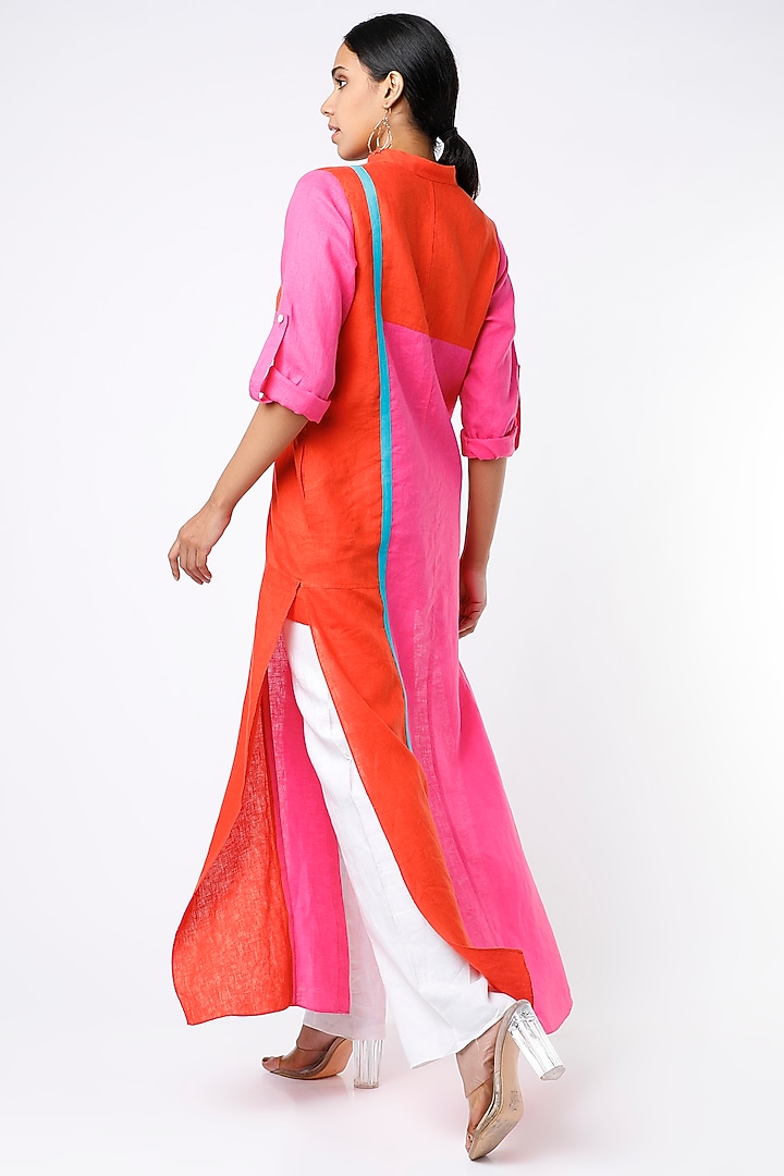 Fuchsia Color Blocked Summer Shirt Dress by Wendell Rodricks at Pernia's Pop Up Shop