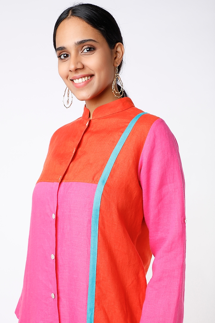 Fuchsia Color Blocked Summer Shirt Dress by Wendell Rodricks at Pernia's Pop Up Shop