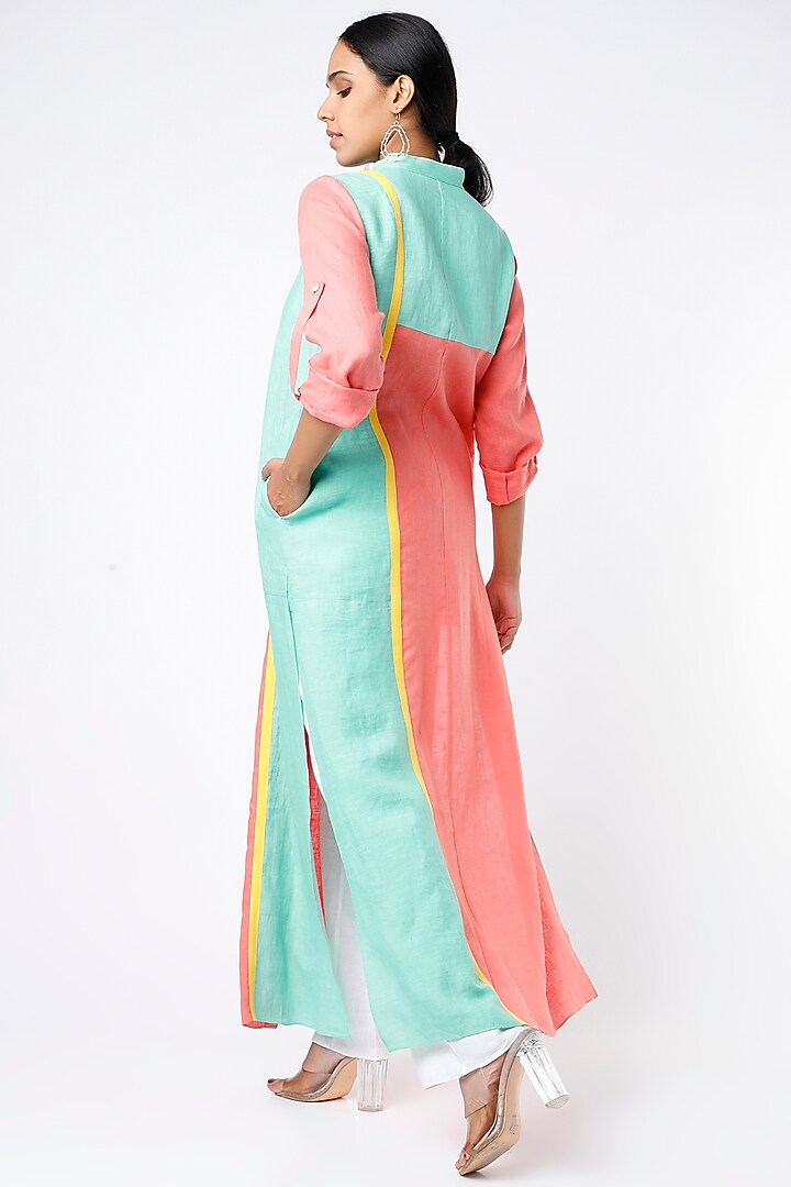 Peach Color Blocked Summer Shirt Dress by Wendell Rodricks at Pernia's Pop Up Shop