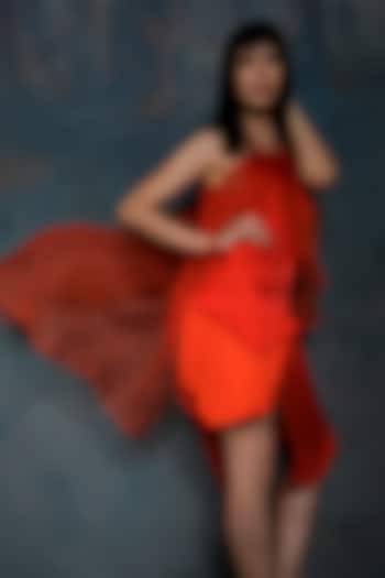 Orange Organza Layered Top With Wrap Skirt by Wendell Rodricks at Pernia's Pop Up Shop