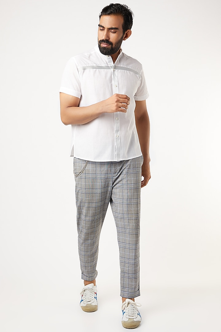 Mundu Cotton White Shirt With Silver Stripes by Wendell Rodricks Men at Pernia's Pop Up Shop