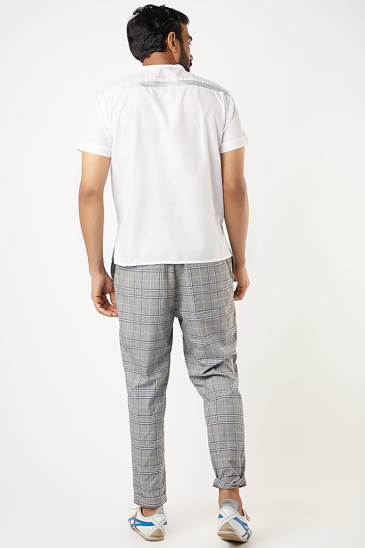Mundu Cotton White Party Wear Shirt With Silver Stripes by Wendell Rodricks Men at Pernia's Pop Up Shop