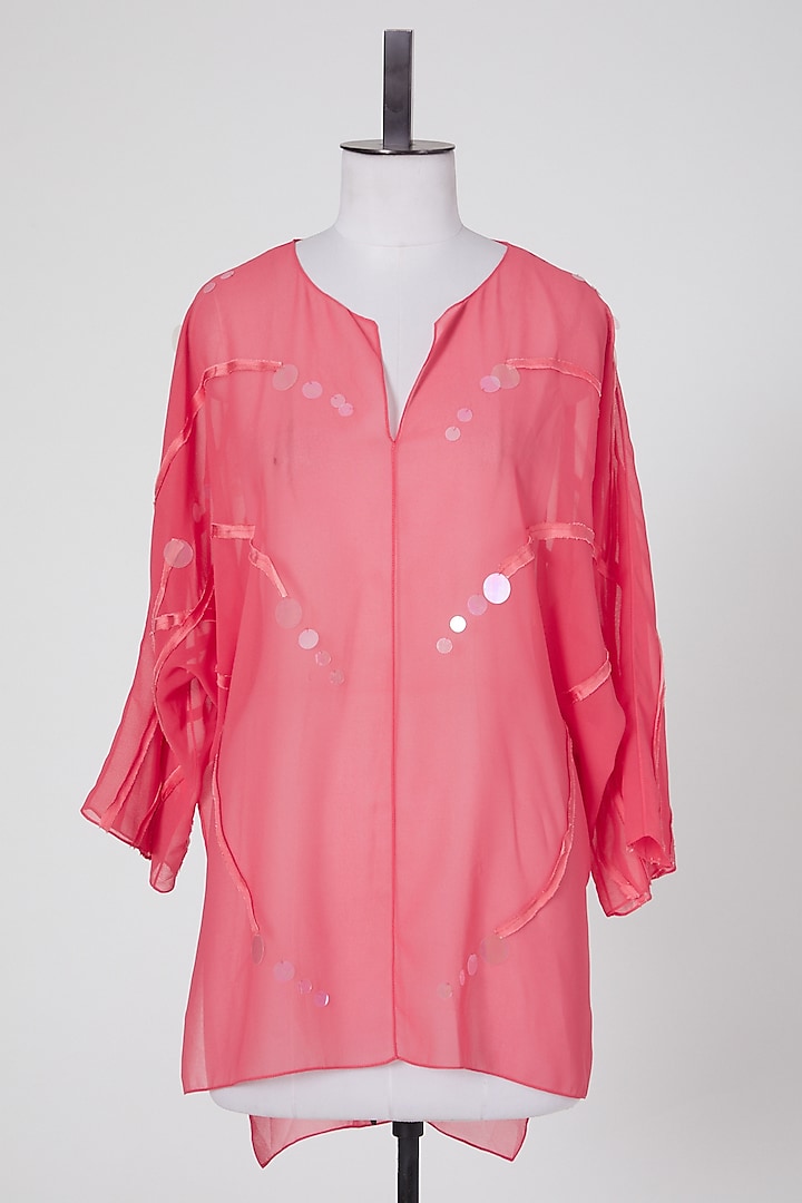 Peach Georgette Tunic Dress by Wendell Rodricks