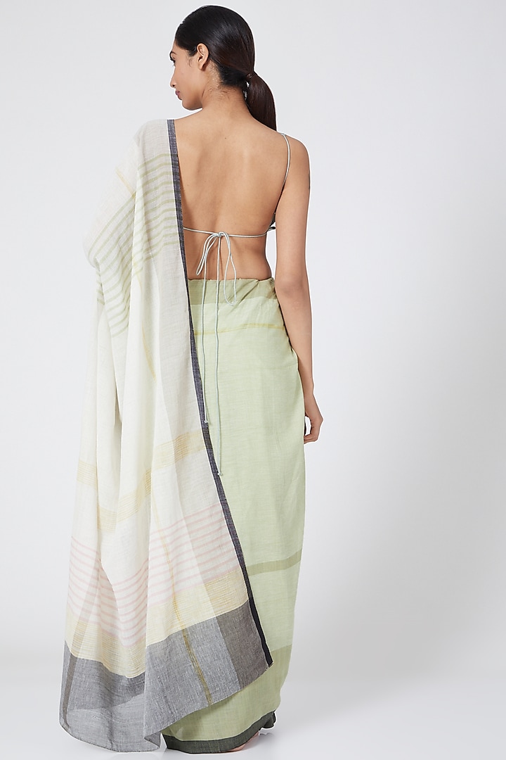 Olive Pastel Handloom Cotton Kunbi Festive Saree by Wendell Rodricks at Pernia's Pop Up Shop