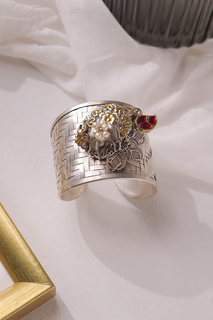 Two-Tone Finish Pink Semi-Precious Stone Cuff by Curio Cottage at Pernia's Pop Up Shop