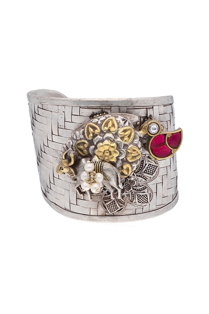 Two-Tone Finish Pink Semi-Precious Stone Cuff by Curio Cottage at Pernia's Pop Up Shop