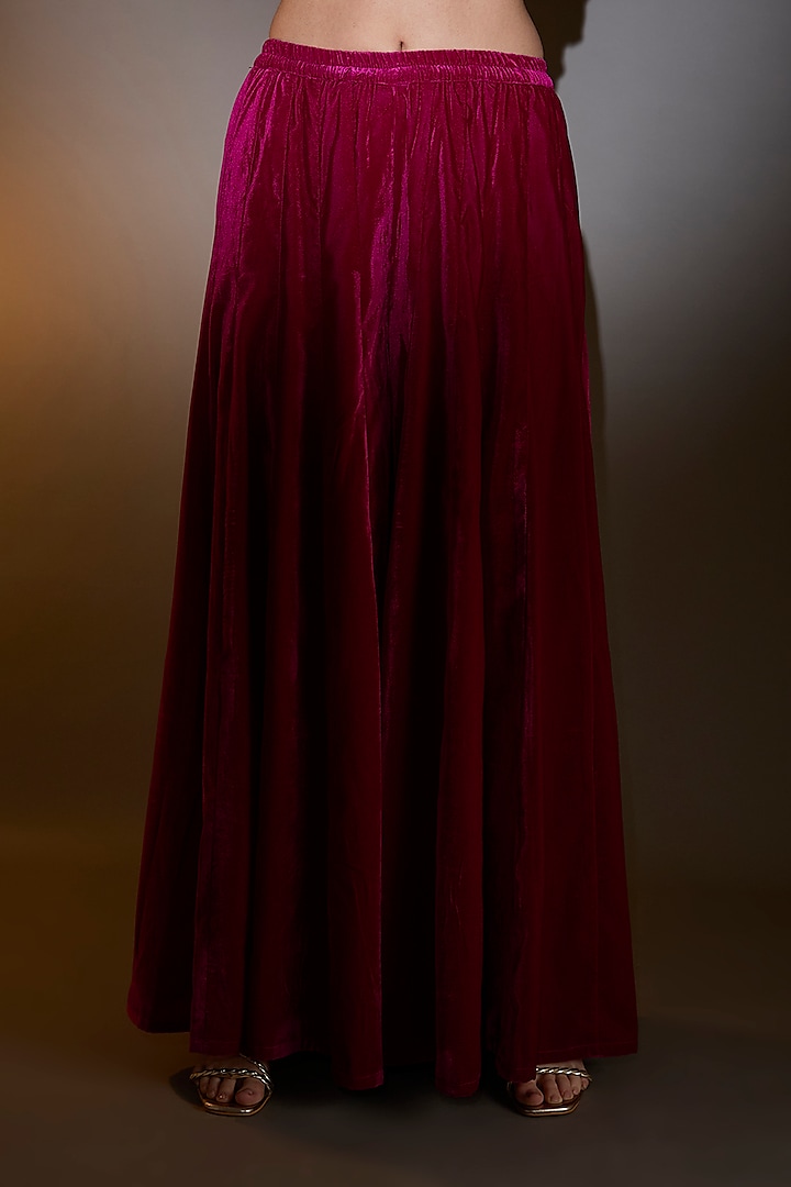 Pink Viscose Velvet Golden Embroidered Short Kurta Set by The House of Ta-Ya at Pernia's Pop Up Shop