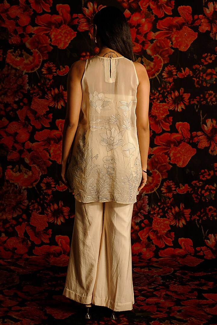 Off-White Viscose Silk Hand Embroidered Co-Ord Set by The House of Ta-Ya at Pernia's Pop Up Shop