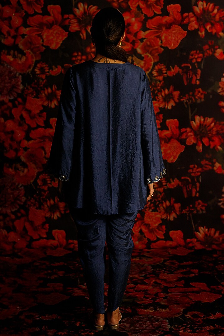 Blue Chanderi Zari Embroidered Dhoti Set by The House of Ta-Ya at Pernia's Pop Up Shop