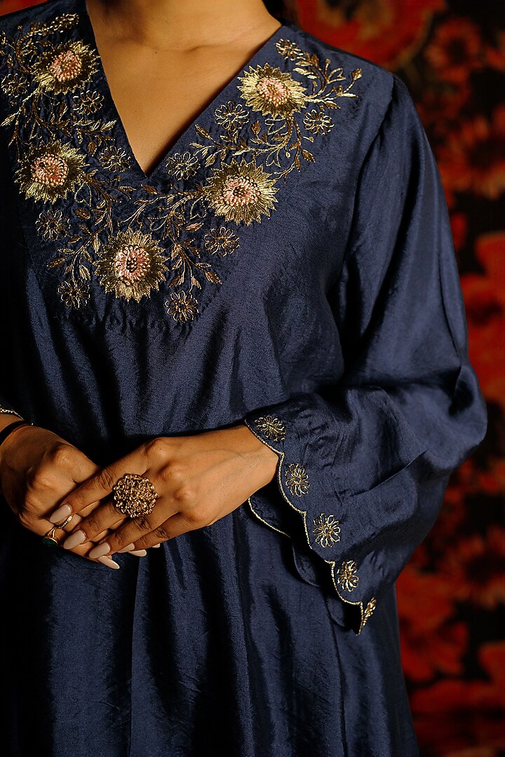 Blue Chanderi Zari Embroidered Dhoti Set by The House of Ta-Ya at Pernia's Pop Up Shop
