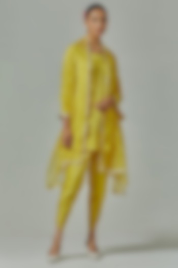 Misted Yellow Modal Satin Dhoti Set by The House of Ta-Ya
