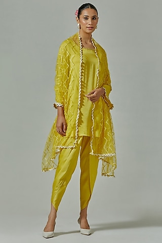 Misted Yellow Modal Satin Dhoti Set by The House of Ta-Ya