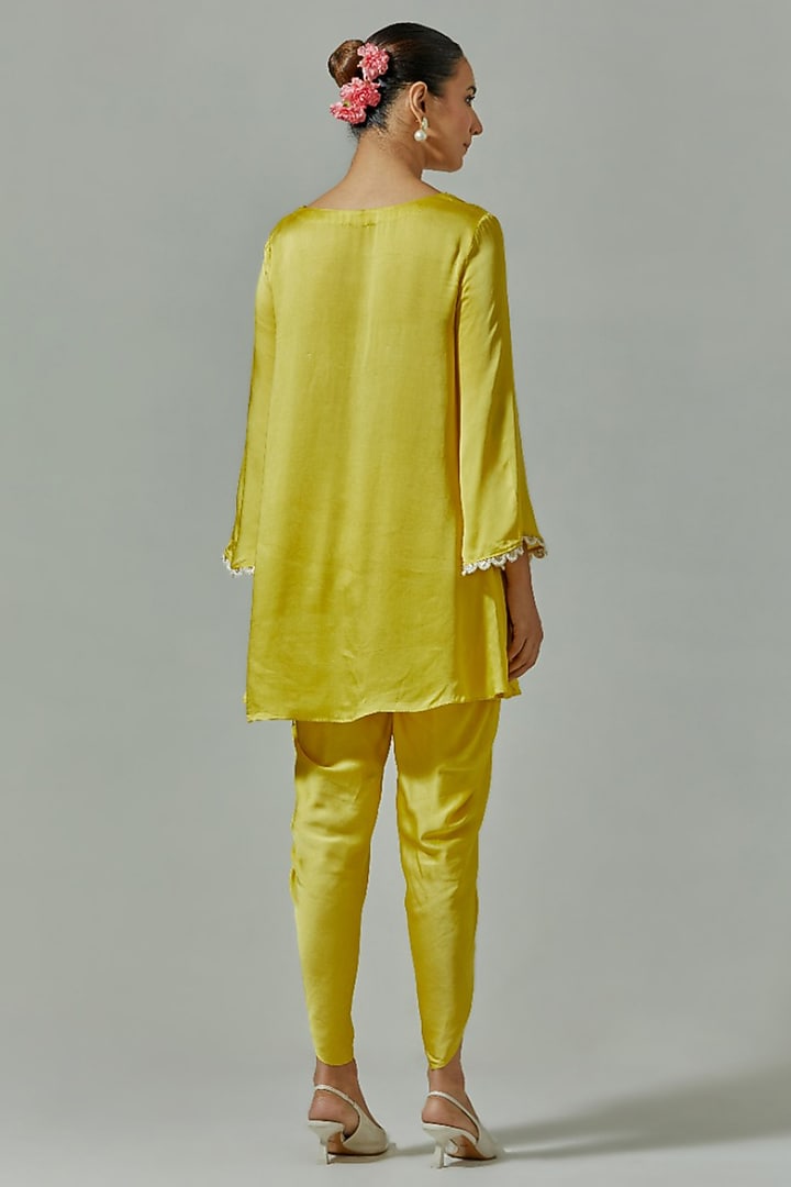 Misted Yellow Modal Satin Dhoti Set by The House of Ta-Ya at Pernia's Pop Up Shop