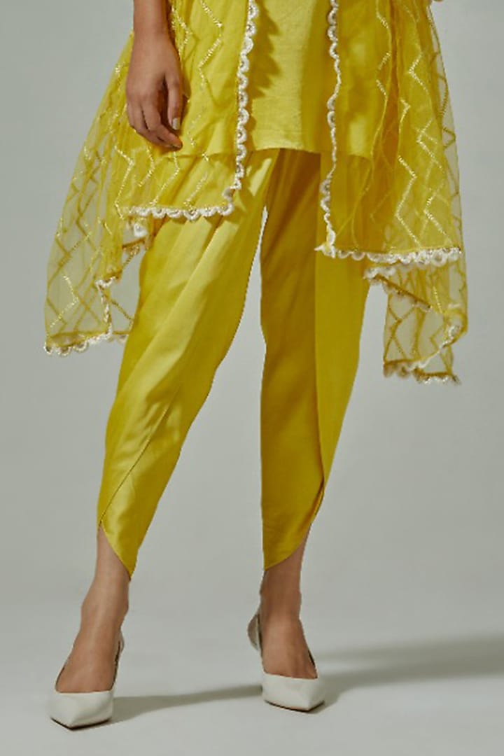 Misted Yellow Modal Satin Dhoti Set by The House of Ta-Ya at Pernia's Pop Up Shop