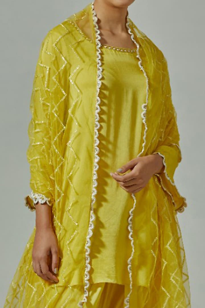 Misted Yellow Modal Satin Dhoti Set by The House of Ta-Ya at Pernia's Pop Up Shop