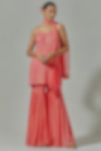 Coral Georgette Gharara Set by The House of Ta-Ya at Pernia's Pop Up Shop