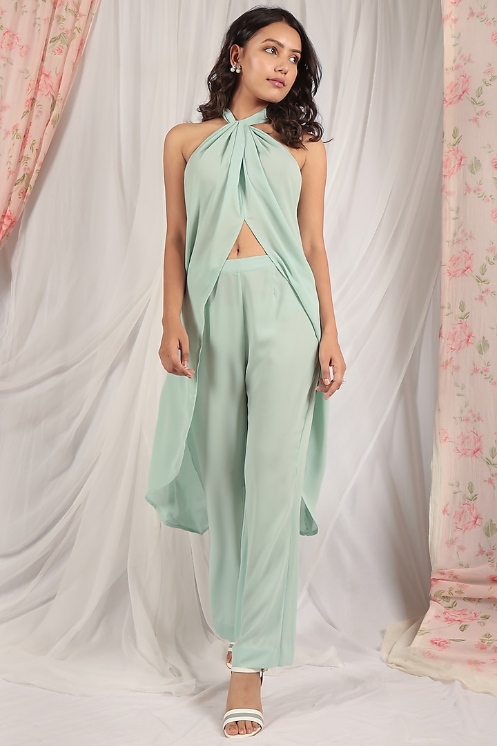 Peppermint Green Georgette Tunic Set by The House of Ta-Ya