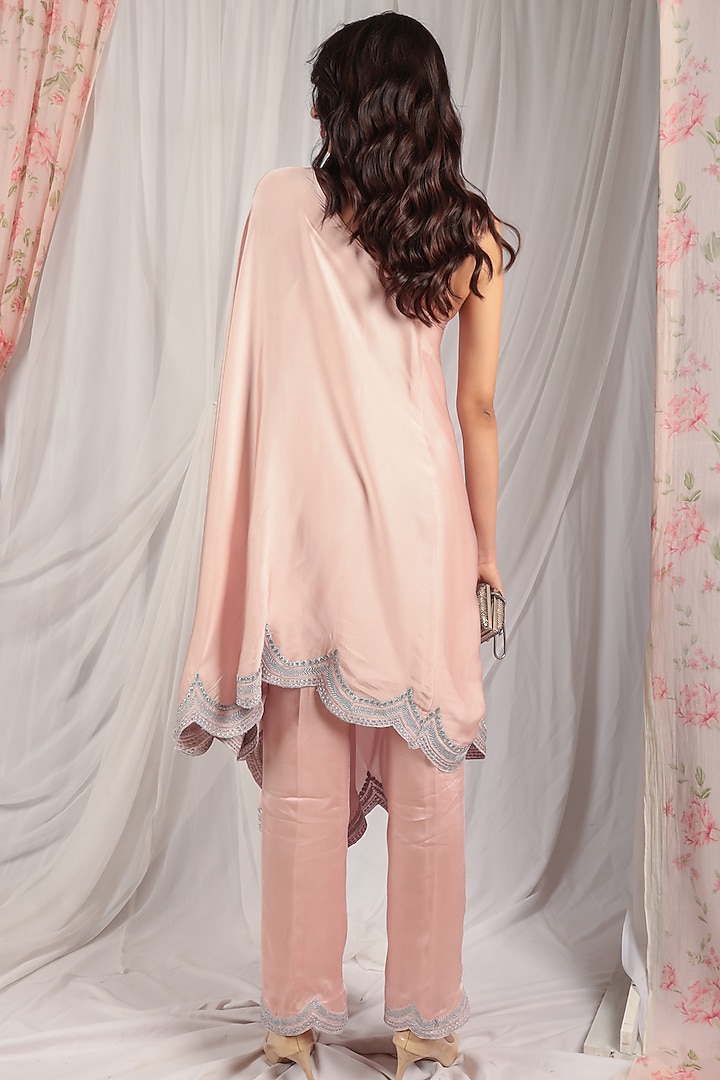 Peach Pink Modal Satin Embroidered Tunic Set by The House of Ta-Ya at Pernia's Pop Up Shop