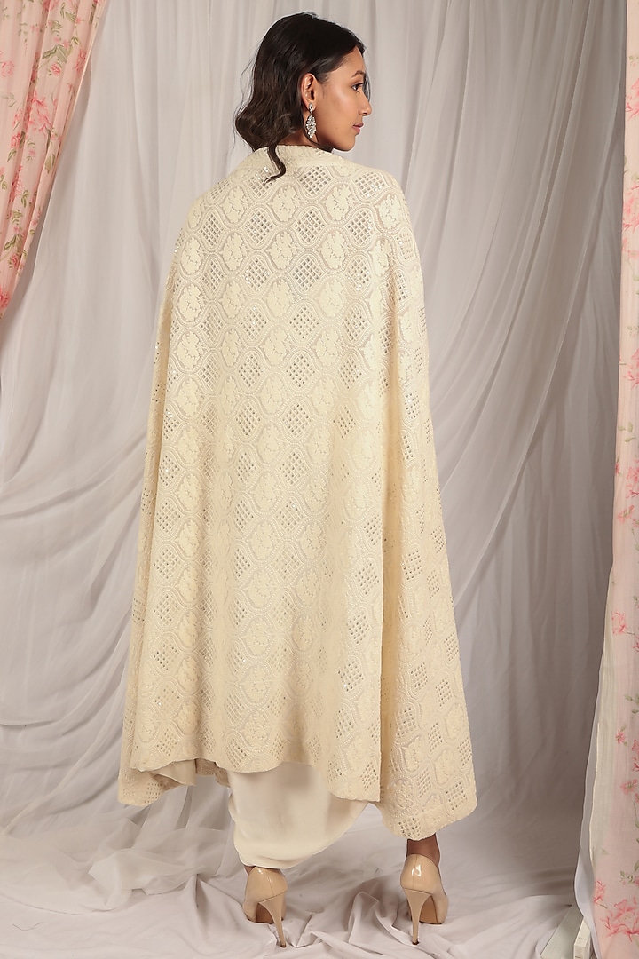 Cream Modal Satin Dhoti Skirt Set by The House of Ta-Ya at Pernia's Pop Up Shop