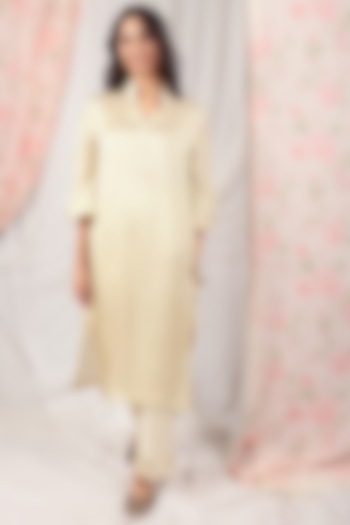 Haze Beige Modal Satin Embroidered Kurta Set by The House of Ta-Ya at Pernia's Pop Up Shop
