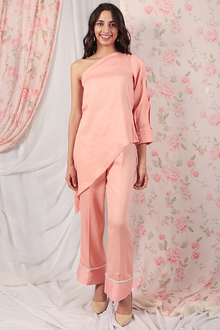 Coral Pink Fine Cotton Co-Ord Set by The House of Ta-Ya