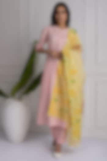 Pink Cotton & Chanderi Kurta Set by The House of Ta-Ya
