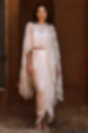 Off-White Organza Sheer Cape Set by The House of Ta-Ya at Pernia's Pop Up Shop