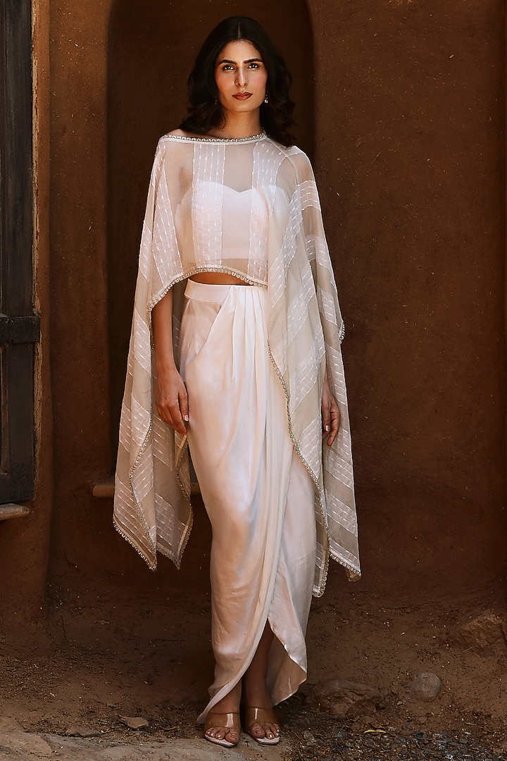 Off-White Organza Sheer Cape Set by The House of Ta-Ya at Pernia's Pop Up Shop
