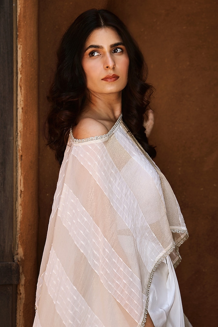 Off-White Organza Sheer Cape Set by The House of Ta-Ya at Pernia's Pop Up Shop