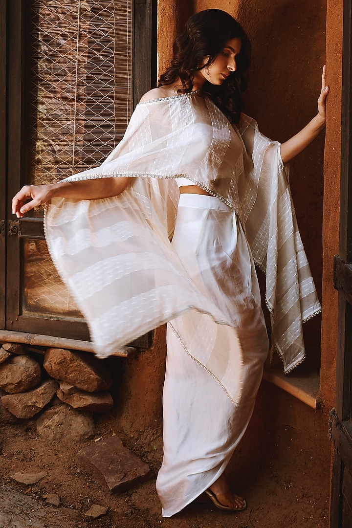 Off-White Organza Sheer Cape Set by The House of Ta-Ya at Pernia's Pop Up Shop