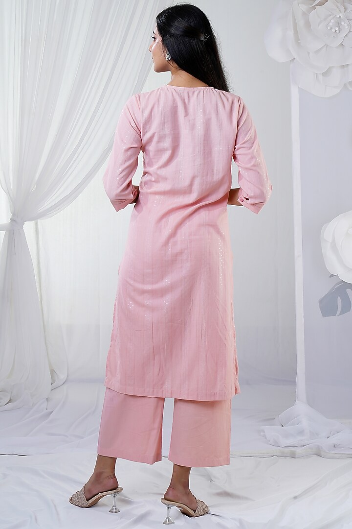 Peach Printed Kurta Set by The House of Ta-Ya at Pernia's Pop Up Shop