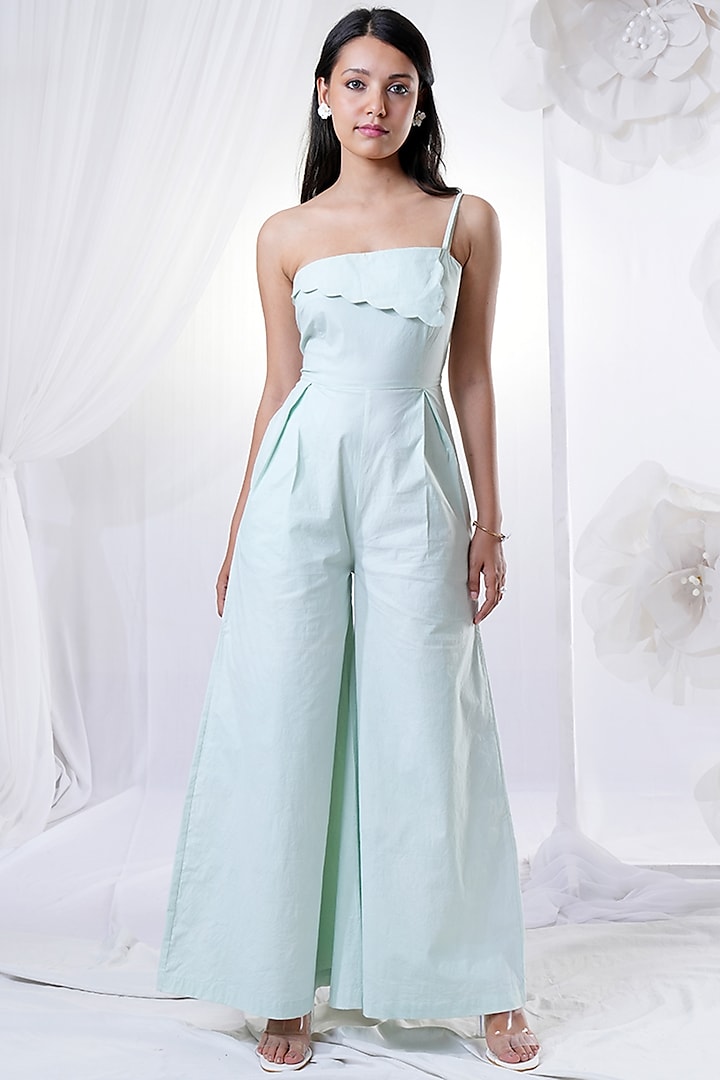 Sea Green One-Shoulder Jumpsuit by HOUSE OF MRISHA