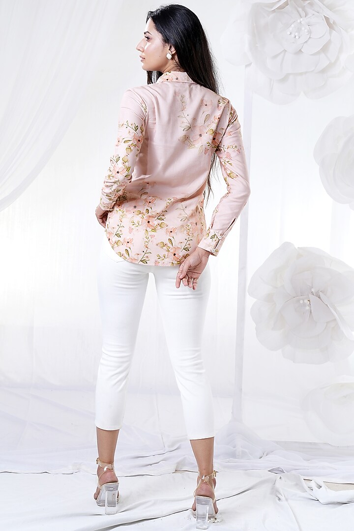 Peach Floral Printed Shirt by The House of Ta-Ya at Pernia's Pop Up Shop