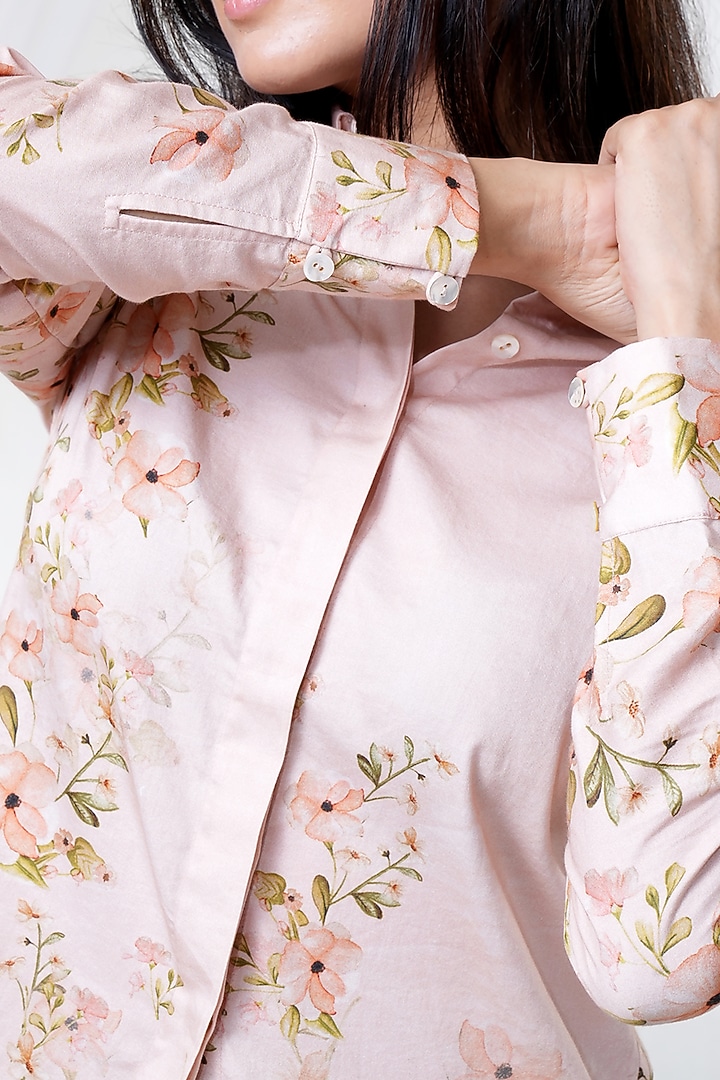 Peach Floral Printed Shirt by The House of Ta-Ya at Pernia's Pop Up Shop