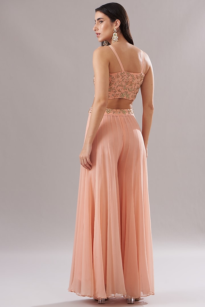 Peach Georgette Party Wear Sharara Set by The House of Ta-Ya at Pernia's Pop Up Shop