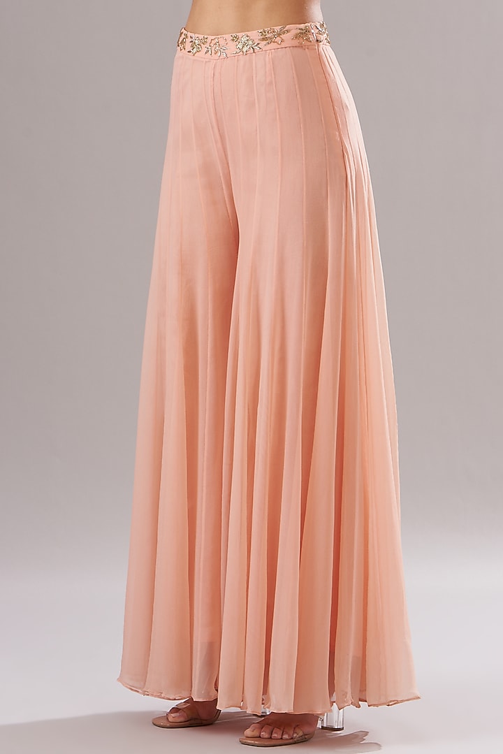 Peach Georgette Party Wear Sharara Set by The House of Ta-Ya at Pernia's Pop Up Shop