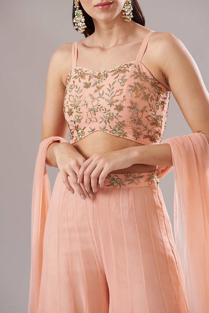 Peach Georgette Party Wear Sharara Set by The House of Ta-Ya at Pernia's Pop Up Shop