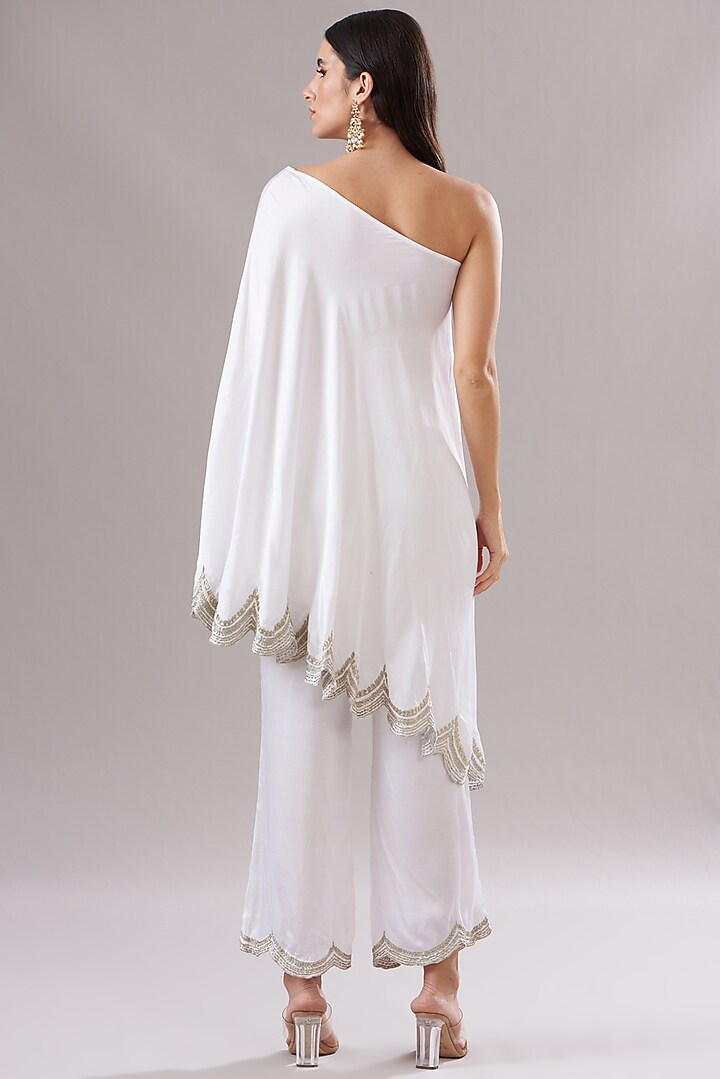 White Modal Satin Embroidered Tunic Set by The House of Ta-Ya at Pernia's Pop Up Shop
