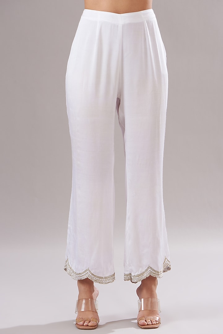 White Modal Satin Embroidered Tunic Set by The House of Ta-Ya at Pernia's Pop Up Shop