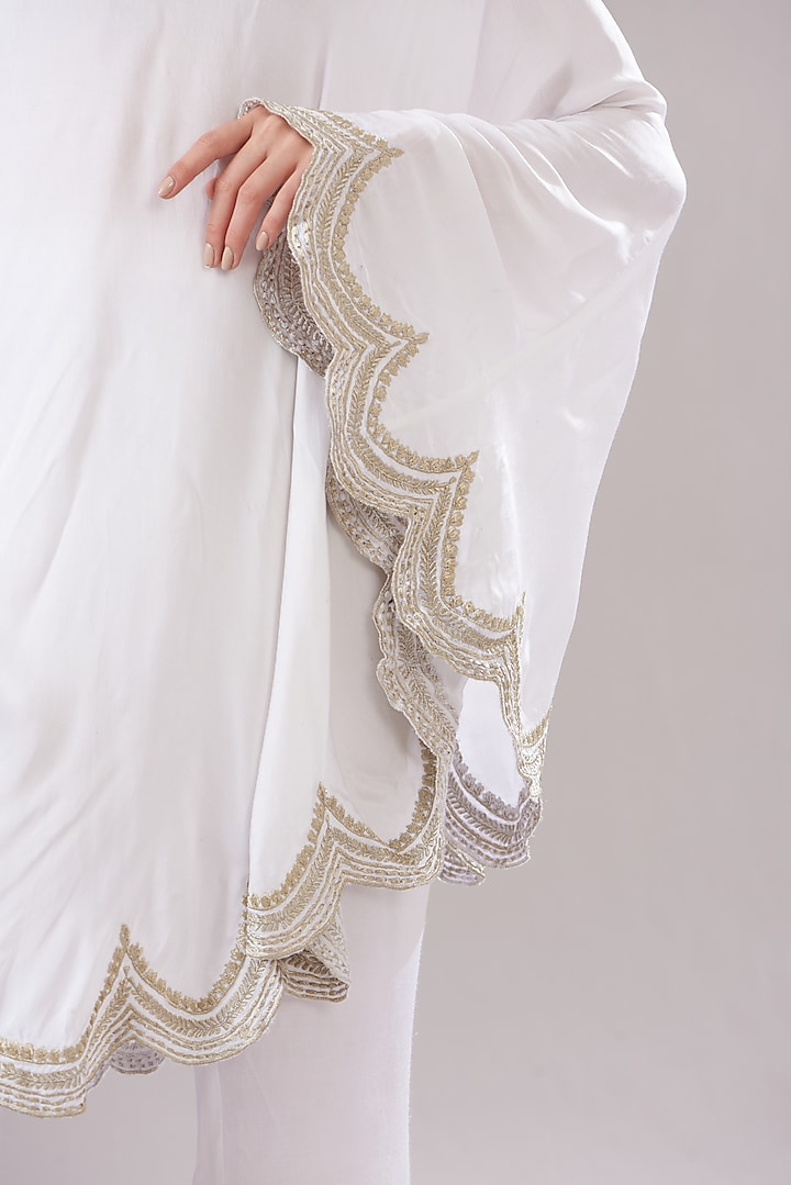 White Modal Satin Embroidered Tunic Set by The House of Ta-Ya at Pernia's Pop Up Shop