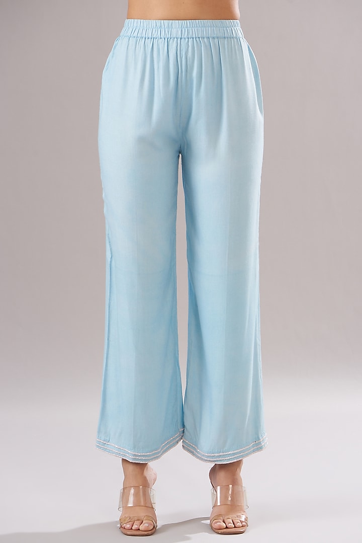Blue Cotton Modal Embroidered Kurta Set by The House of Ta-Ya at Pernia's Pop Up Shop