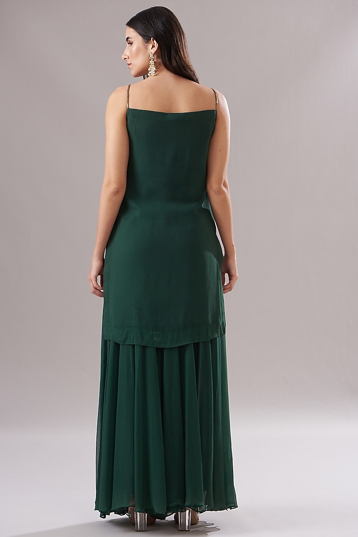 Bottle Green Georgette Party Wear Sharara Set by The House of Ta-Ya at Pernia's Pop Up Shop